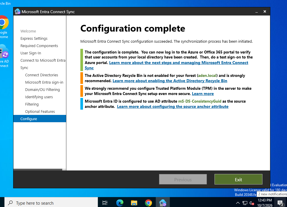 Configuration complete page