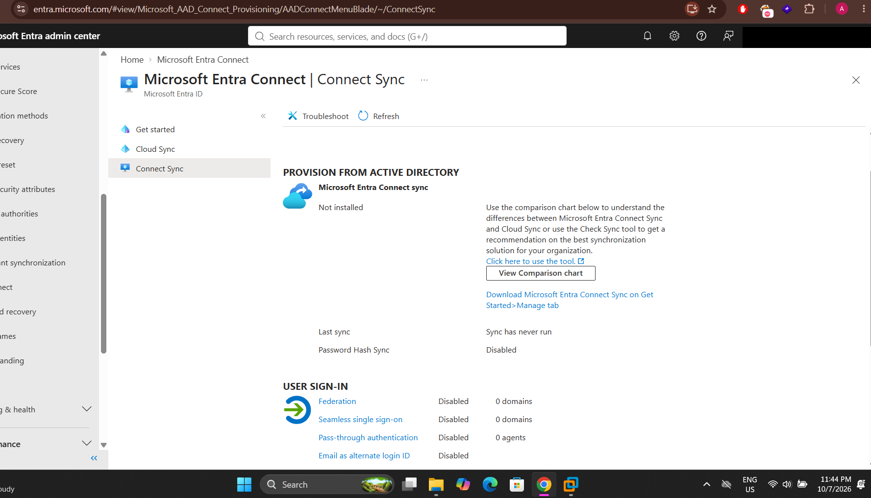 Connect Sync page before installation