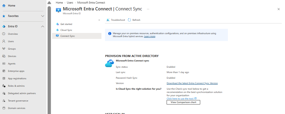 Connect Sync page with sync enabled