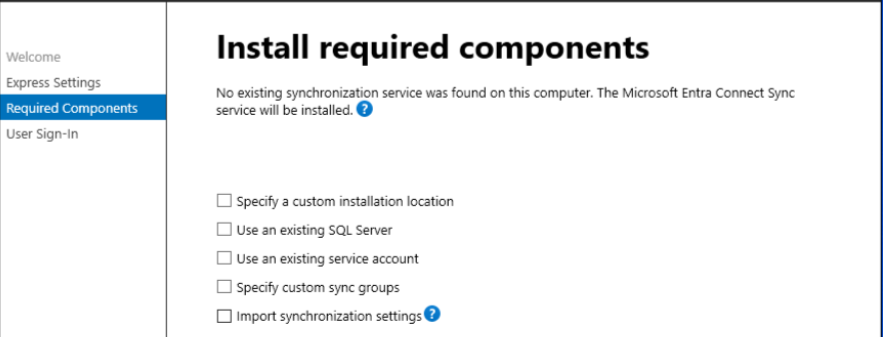 Install required components page