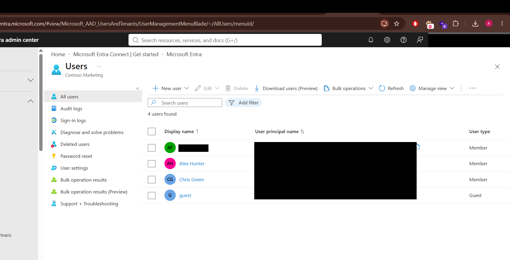Users list before the sync admin was created