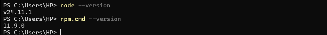 node and npm version output
