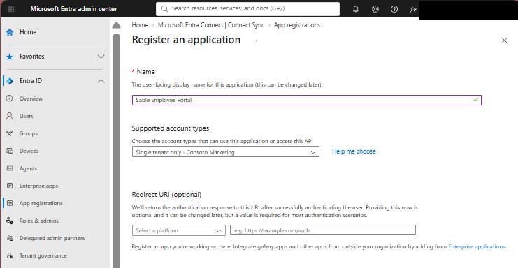 Register an application form