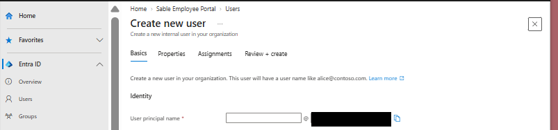 Create new user page