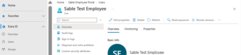 Sable Test Employee user overview