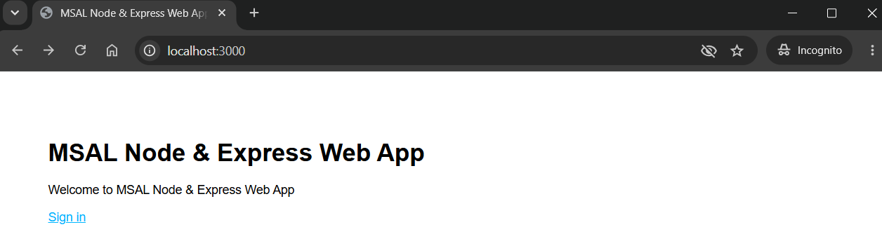 App home page in the private window