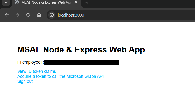 App greeting the signed-in employee