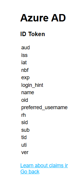 ID token claims page
