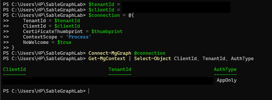 Connected with AuthType AppOnly