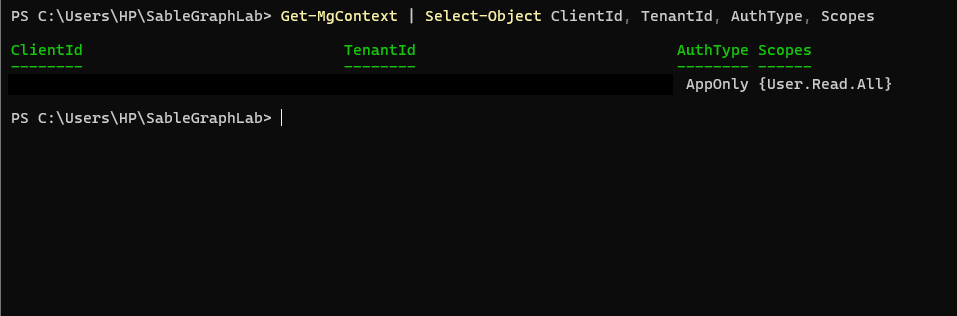 Context showing AppOnly and the User.Read.All scope
