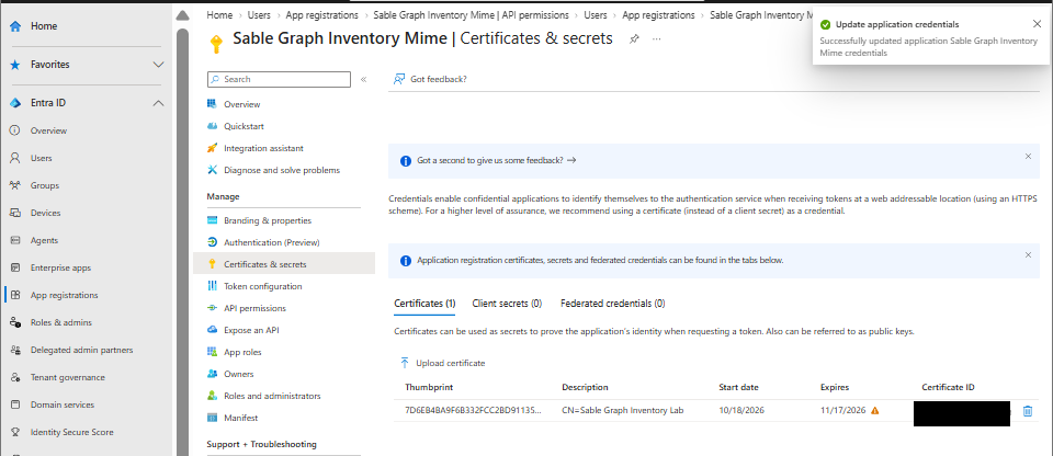 Certificate uploaded again