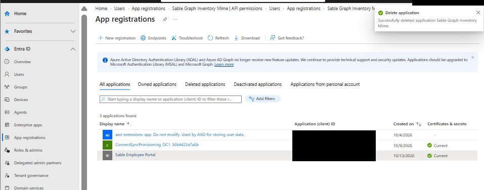 App registration deleted
